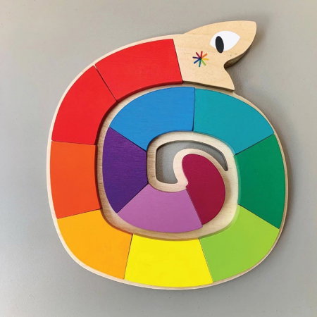 Jucarie din lemn premium Sarpele colorat, puzzle cu 13 piese [0]