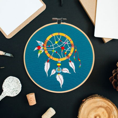 Kit Broderie DIY, Dreamcatcher, albastru [6]
