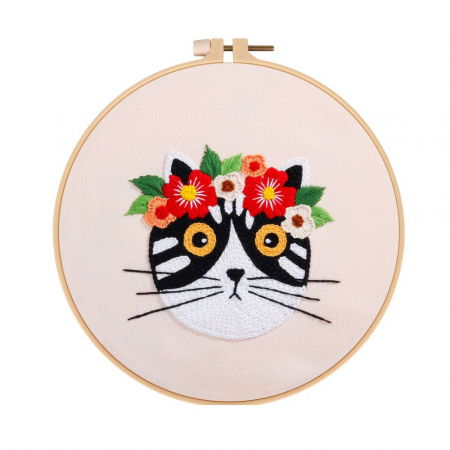 Kit Broderie DIY, Pisicuta cu flori, Crem [5]