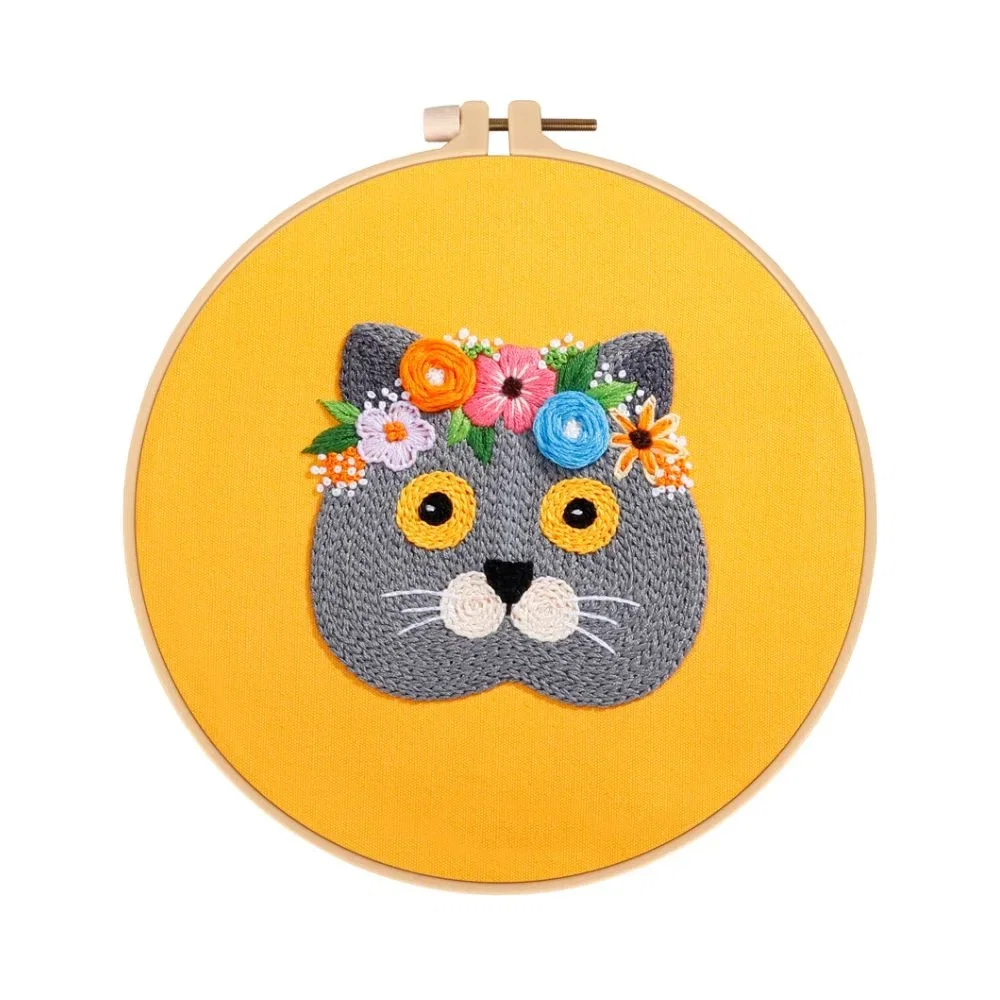 Kit Broderie DIY, Pisicuta cu flori, Galben [6]