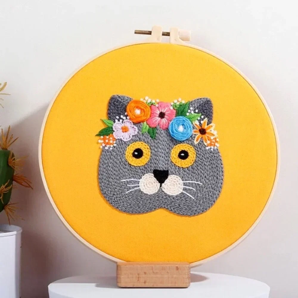 Kit Broderie DIY, Pisicuta cu flori, Galben [5]