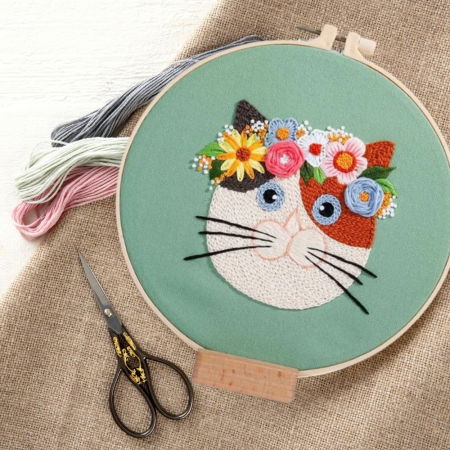Kit Broderie DIY, Pisicuta cu flori, Verde [3]