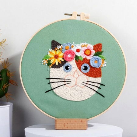 Kit Broderie DIY, Pisicuta cu flori, Verde [0]