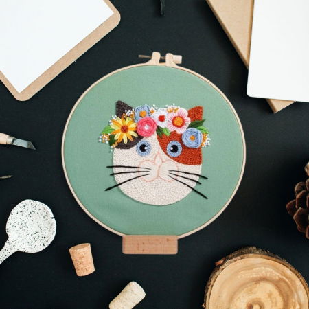 Kit Broderie DIY, Pisicuta cu flori, Verde [5]