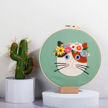 Kit Broderie DIY, Pisicuta cu flori, Verde [4]