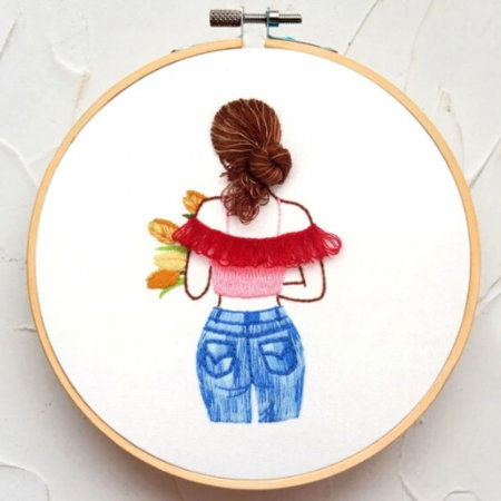 Kit Broderie DIY, Silhouette, Fata cu parul prins [2]