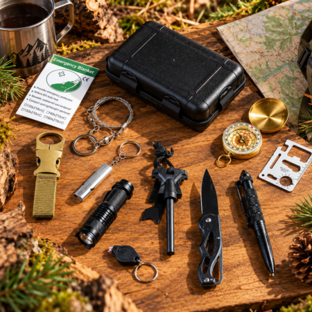 Camping si Drumetii - Kit supravietuire multifunctional Salbaticie, 13 unelte