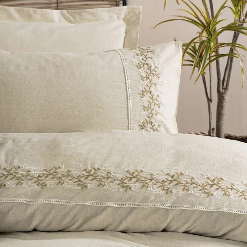 Lenjerie bumbac-linen Darian - Crem, 200x220 cm, 4 fete de perna, cearsaf [1]