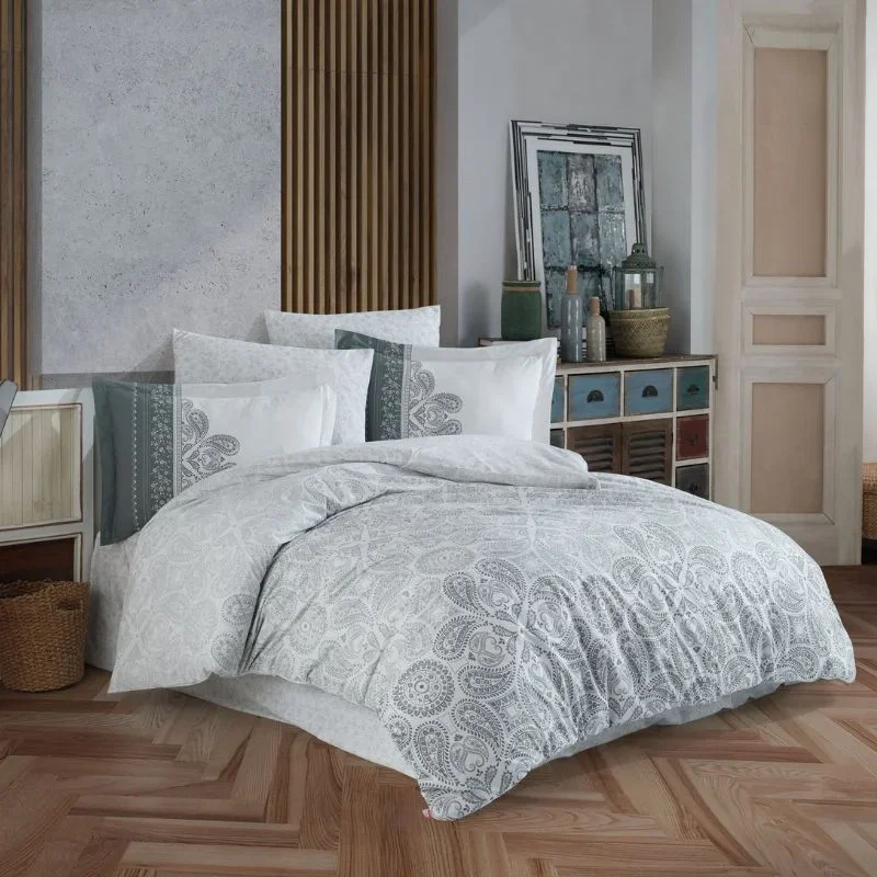 Cele mai noi - Lenjerie bumbac poplin Irene - Gri, 200x220 cm, 2 fete de perna