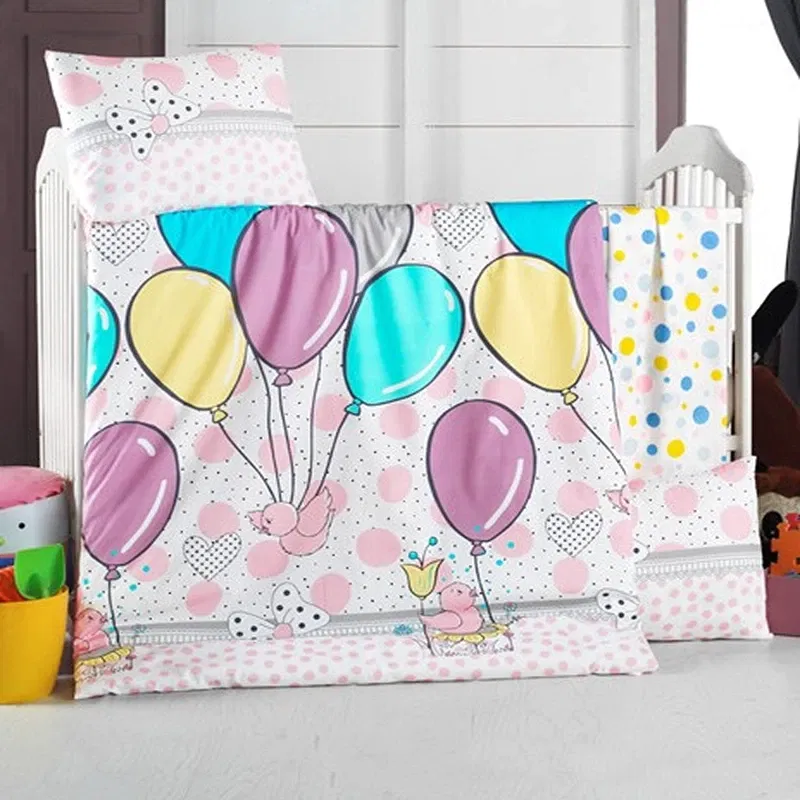 Lenjerie bumbac ranforce Balloons - Alb, 100x150 cm, 2 fete de perna, cearsaf [0]