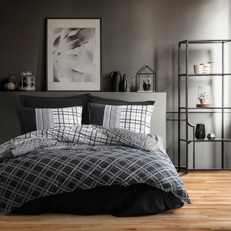 Lenjerie bumbac ranforce Carlos - Negru, 200x220 cm, 2 fete de perna, cearsaf [0]