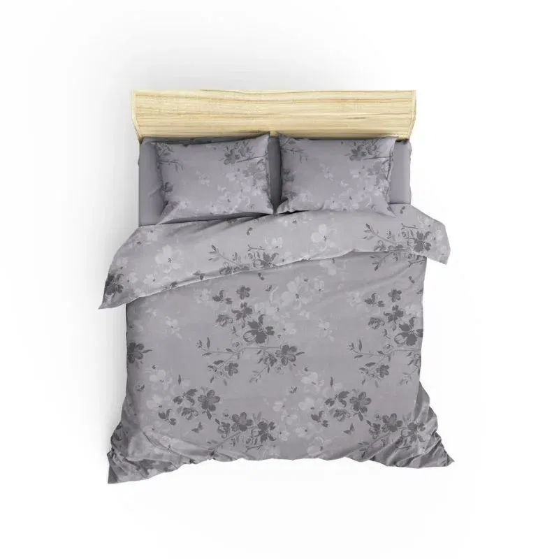 Lenjerie bumbac ranforce Elena - Gri, 200x220 cm, 2 fete de perna, cearsaf [1]