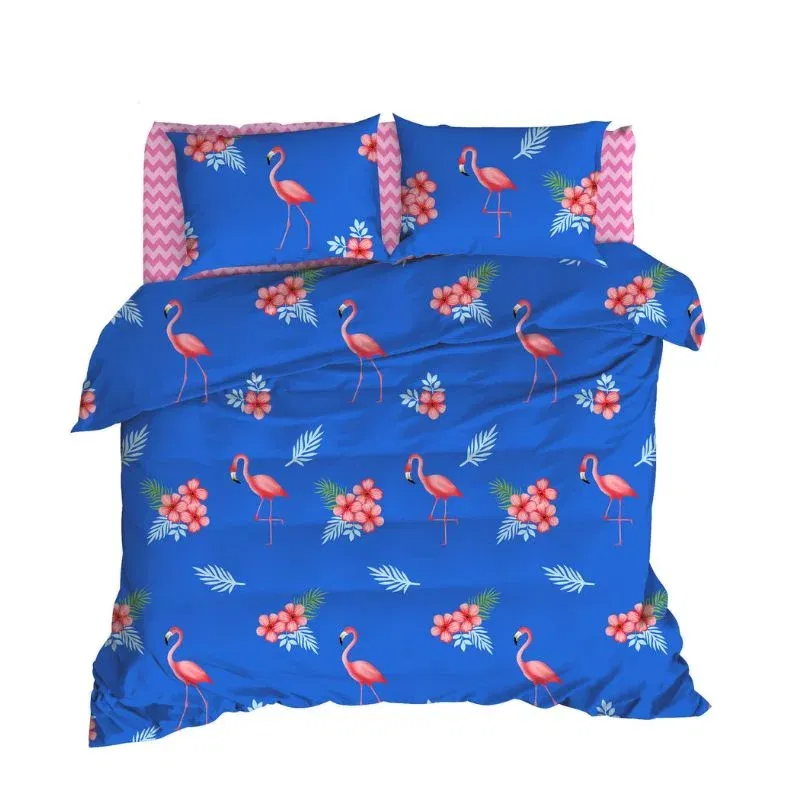Lenjerie bumbac ranforce Flamenco - Albastru, 200x220 cm, 2 fete de perna cearsaf [1]