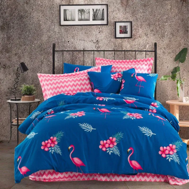 Lenjerie bumbac ranforce Flamenco - Albastru, 200x220 cm, 2 fete de perna cearsaf [0]