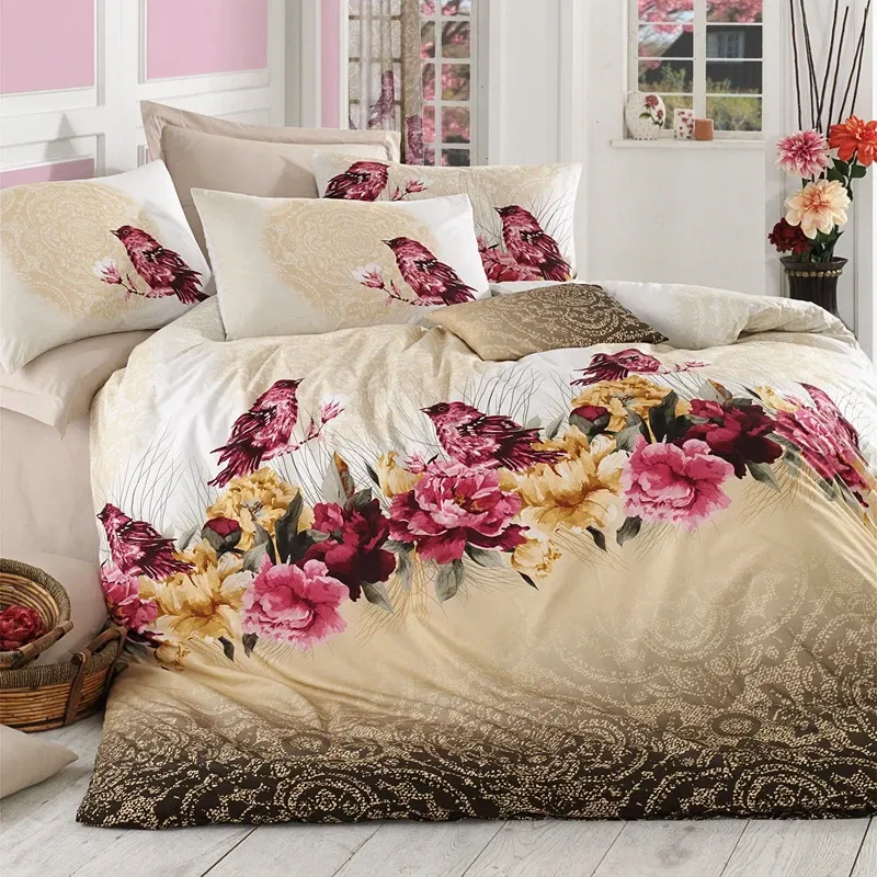 Lenjerie bumbac ranforce - Maro, 200x220 cm, 2 fete de perna, cearsaf [0]