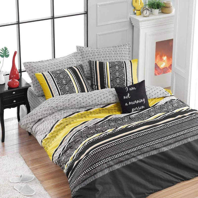 Lenjerie eleganta bumbac ranforce Formas - Galben, 200x220 cm, 2 fete de perna [1]