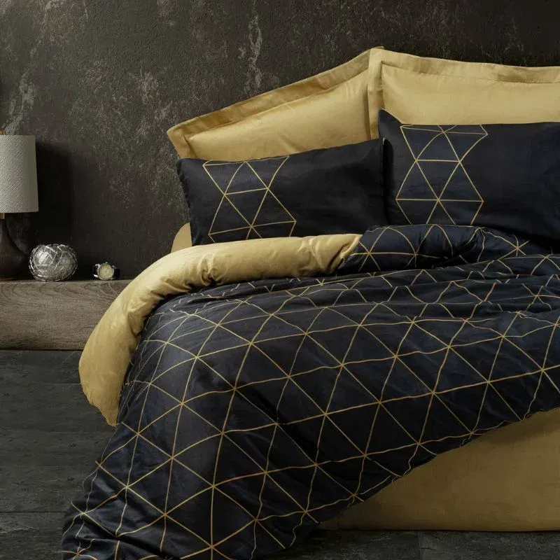 Lenjerie pat dublu bumbac ranforce, gold, 160x220 cm, doua huse de perna [0]