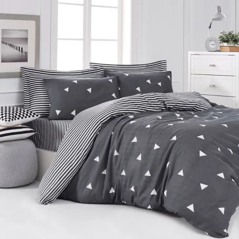 Lenjerie pat dublu, gri, 200x220 cm, doua huse de perna, cearsaf 220x240 cm [0]