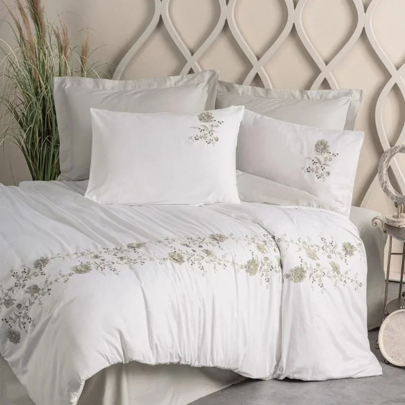 Lenjerie pat dublu satin, bej, 200x220 cm, patru huse de perna [0]