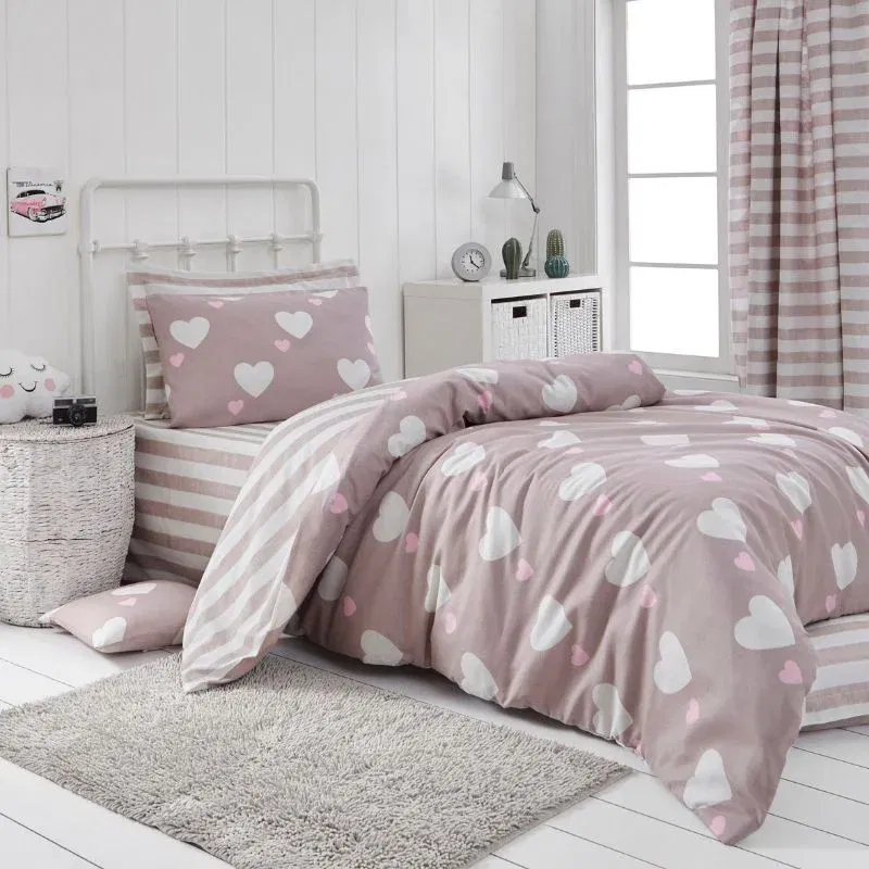 Lenjerie pat Herz - Roz prafuit, 160x220 cm, 1 fata de perna [0]