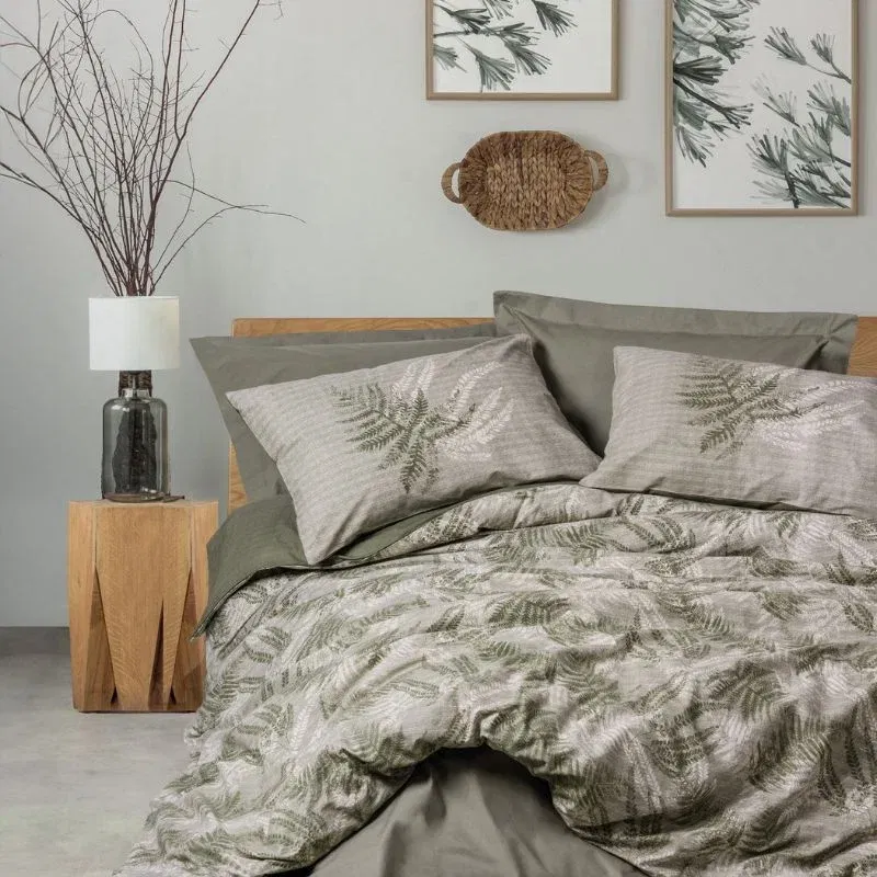 Lenjerie pat ranforce Frond - Kaki, 160x220 cm, 2 fete de perna [0]