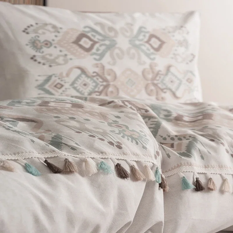 Lenjerie pat single, bumbac ranforce, alb maro, 160x220 cm, o husa de perna [2]