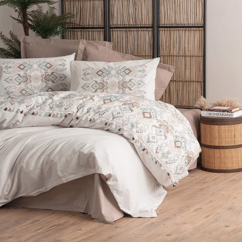 Lenjerie pat single, bumbac ranforce, alb maro, 160x220 cm, o husa de perna [0]