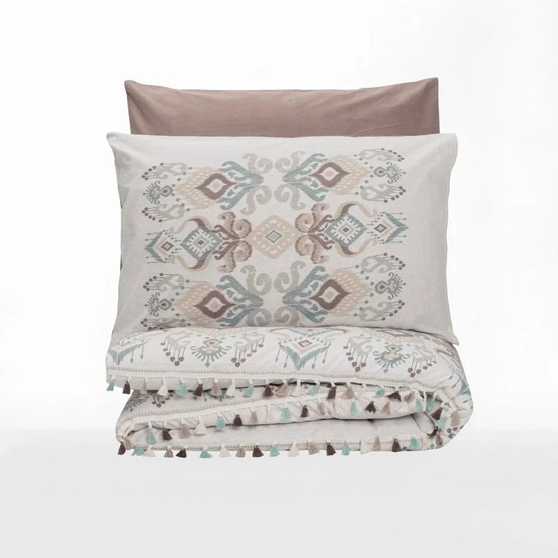 Lenjerie pat single, bumbac ranforce, alb maro, 160x220 cm, o husa de perna [1]