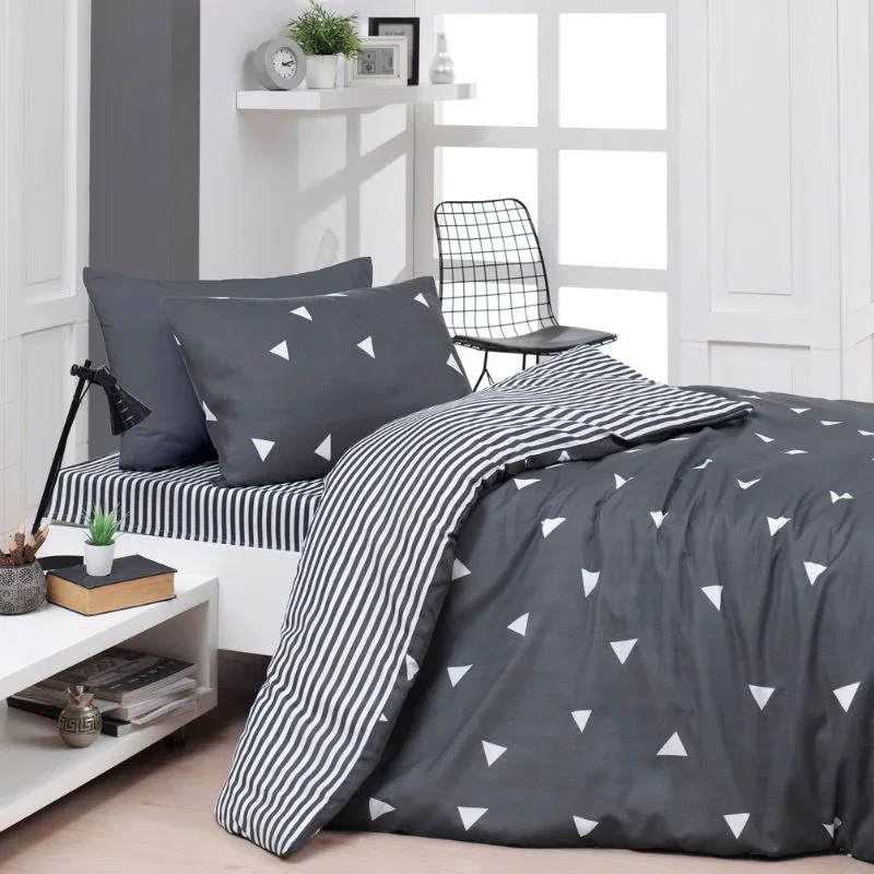 Lenjerie pat single, gri, 160x220 cm, o husa de perna [0]