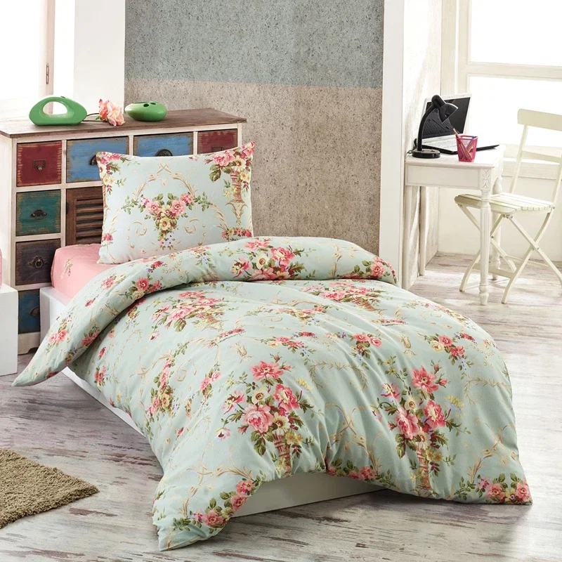 Lenjerie pat single, model floral, 160x220 cm, o husa de perna [0]