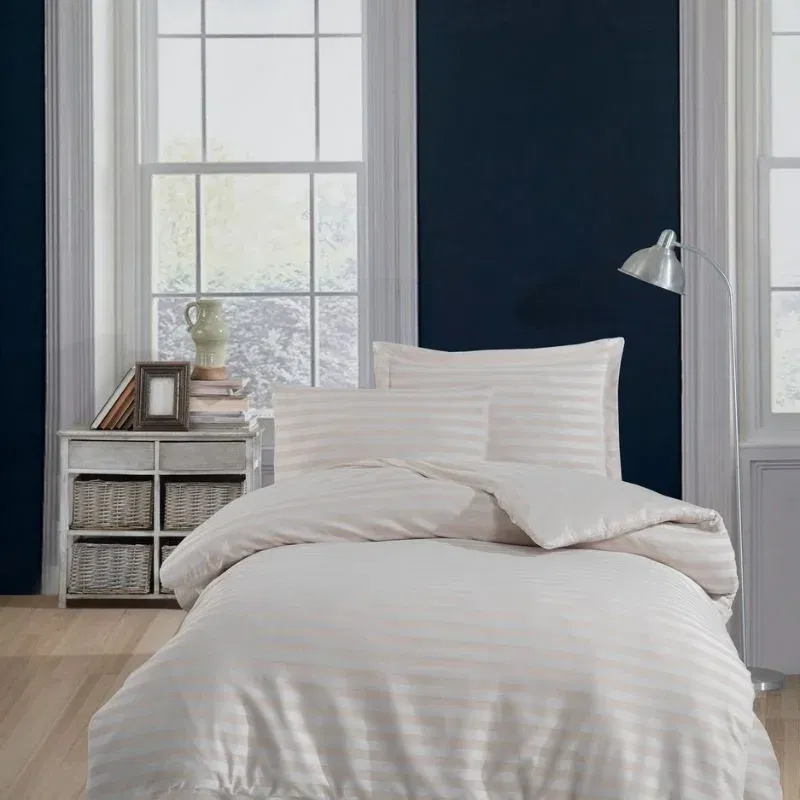 Lenjerie pat single satin, bej, 160x220 cm, o husa de perna [0]