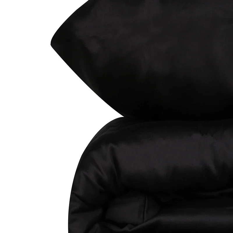 Lenjerie satinata Elegant - Negru, 200x220 cm, 4 fete de perna, cearsaf [3]
