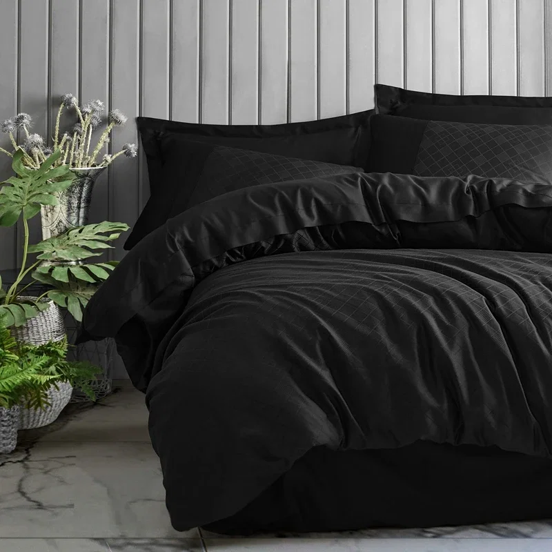 Lenjerie satinata jacquard Dama - Negru, 200x220 cm, 4 fete de perna, cearsaf [0]