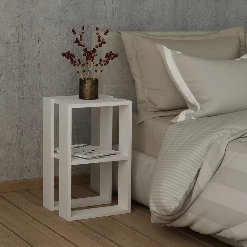 Lonie noptiera alba, design modern, 2 niveluri [0]