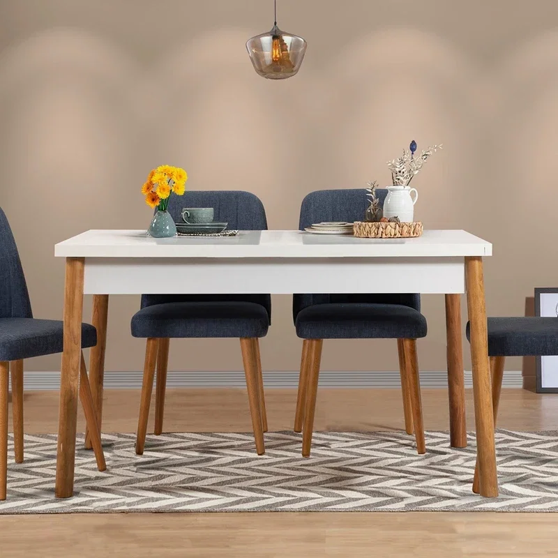 Masa de dining Costa, alba, cu picioare din lemn, 120 cm [1]