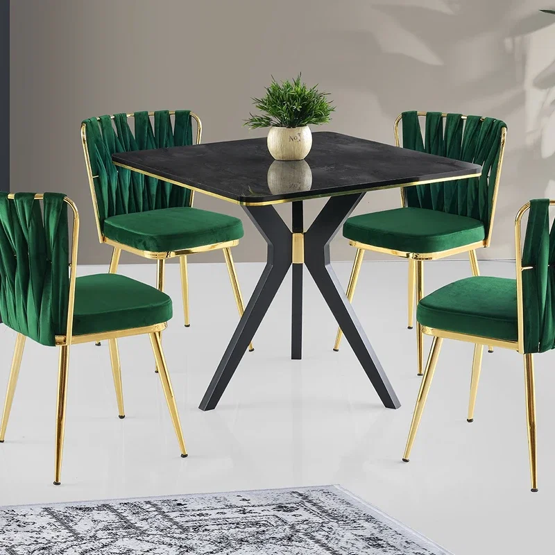 Cele mai noi - Masa de dining Kare Ikon, negru auriu, picioare din plastic, 87x75 cm
