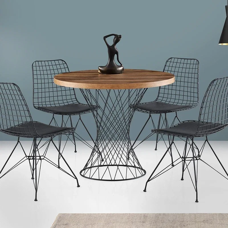 Masa de dining Pota, nuc negru, picioare metalice, 90x75 cm [0]