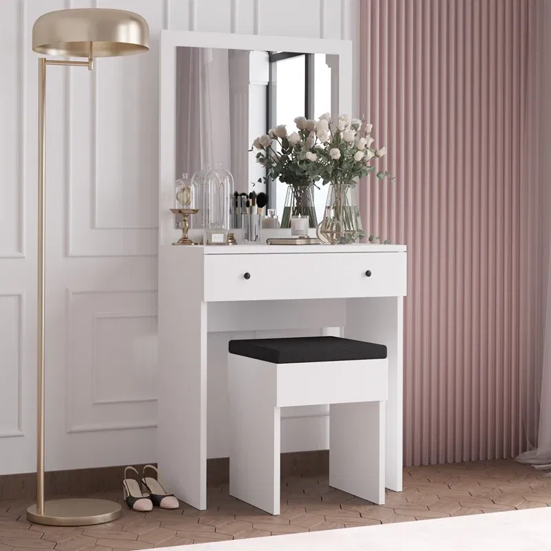 Masa de machiaj Felix, alba, 65 cm, oglinda inclusa, design elegant [0]