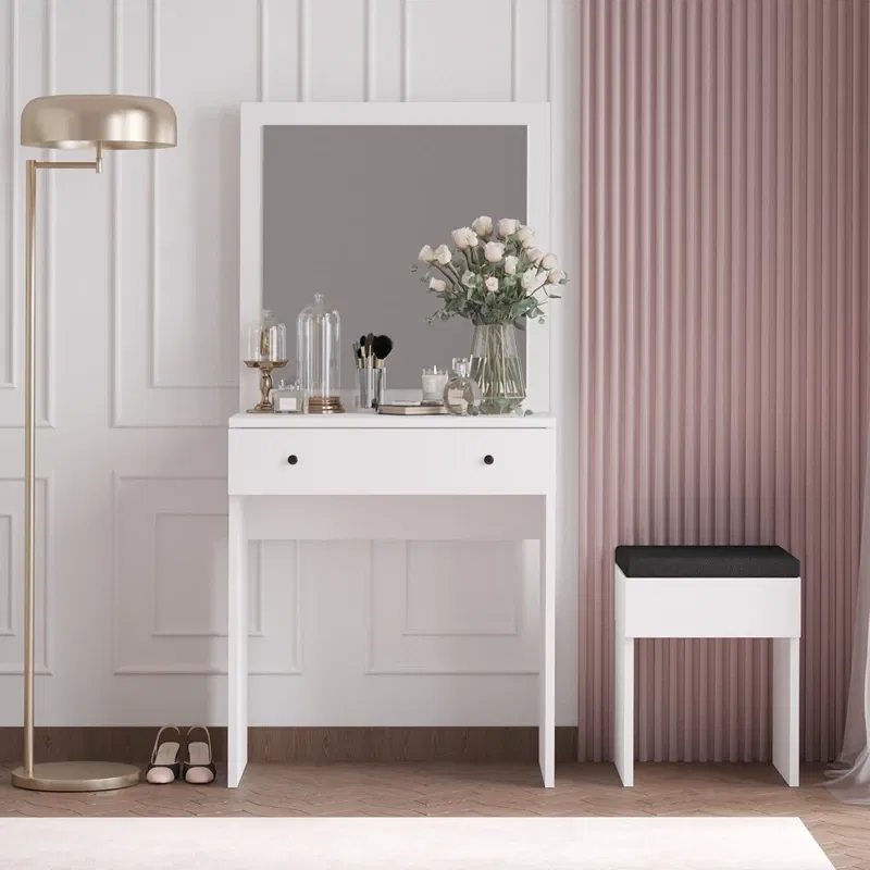 Masa de machiaj Felix, alba, 65 cm, oglinda inclusa, design elegant [2]