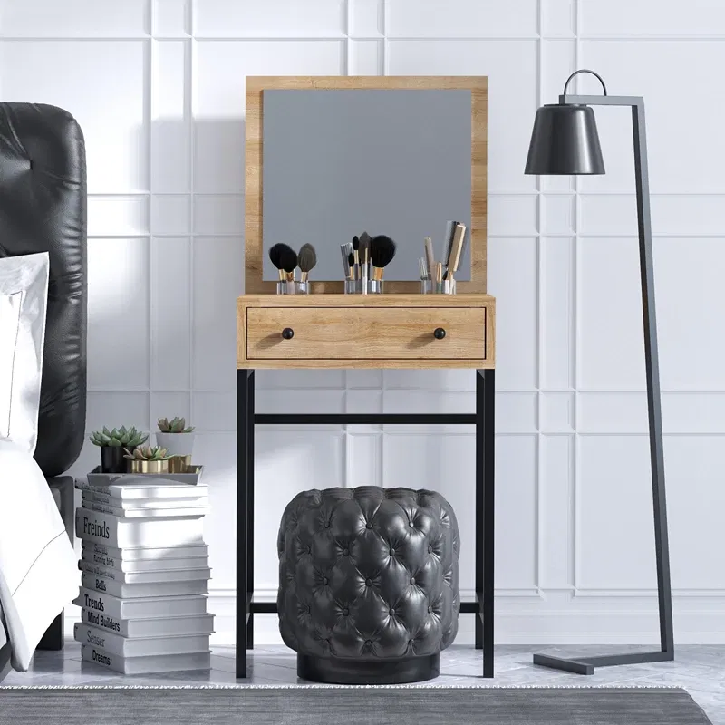 Masa de machiaj Mary, stejar negru, 50 cm, oglinda si sertare, stil modern [0]