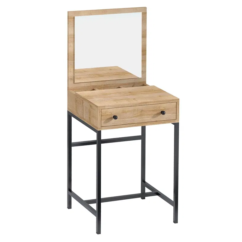 Masa de machiaj Mary, stejar negru, 50 cm, oglinda si sertare, stil modern [1]