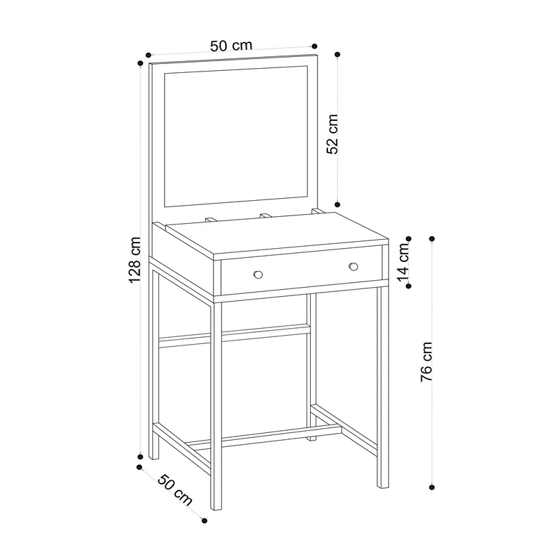 Masa de machiaj Mary, stejar negru, 50 cm, oglinda si sertare, stil modern [2]