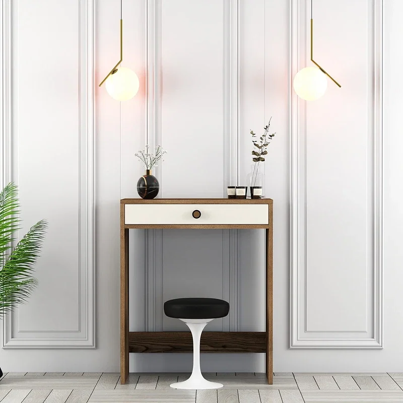 Masa de machiaj stejar si crem, cu sertar, design modern, 70 cm [0]