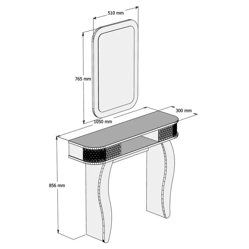 Masa de toaleta nuc, cu oglinda si rafturi, design elegant, 105 cm [4]