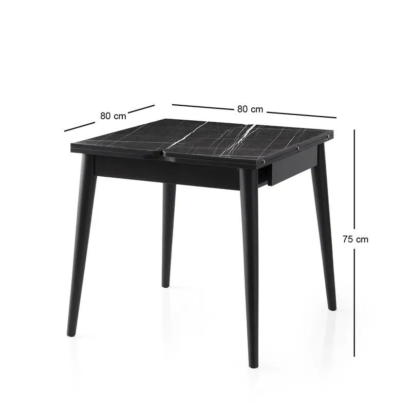 Masa extensibila Totem marmura neagra, picioare metalice, 80x75 cm [11]