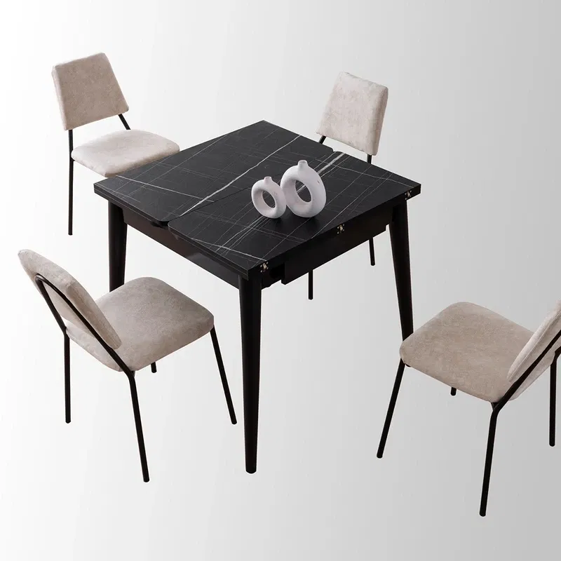 Masa extensibila Totem marmura neagra, picioare metalice, 80x75 cm [6]