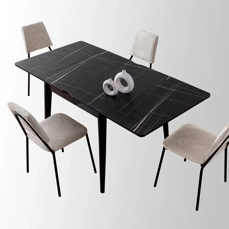 Masa extensibila Totem marmura neagra, picioare metalice, 80x75 cm [5]