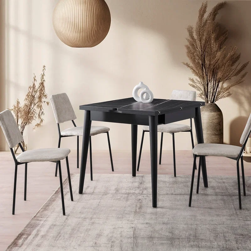 Masa extensibila Totem marmura neagra, picioare metalice, 80x75 cm [1]