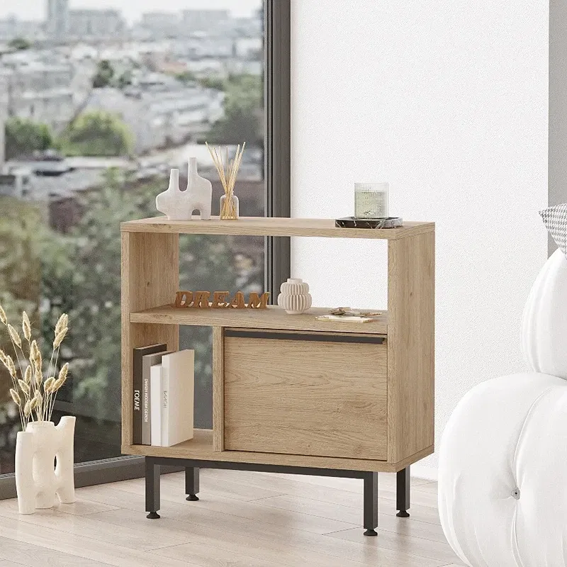 Masa laterala nuc cu picioare metalice 60x60 cm [3]