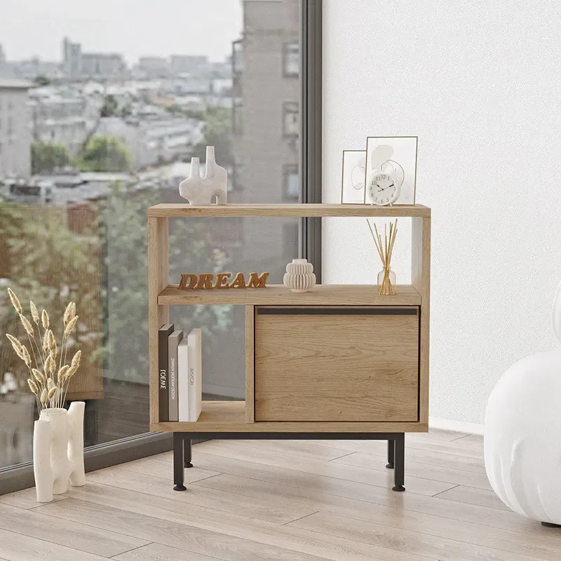 Masa laterala nuc cu picioare metalice 60x60 cm [0]